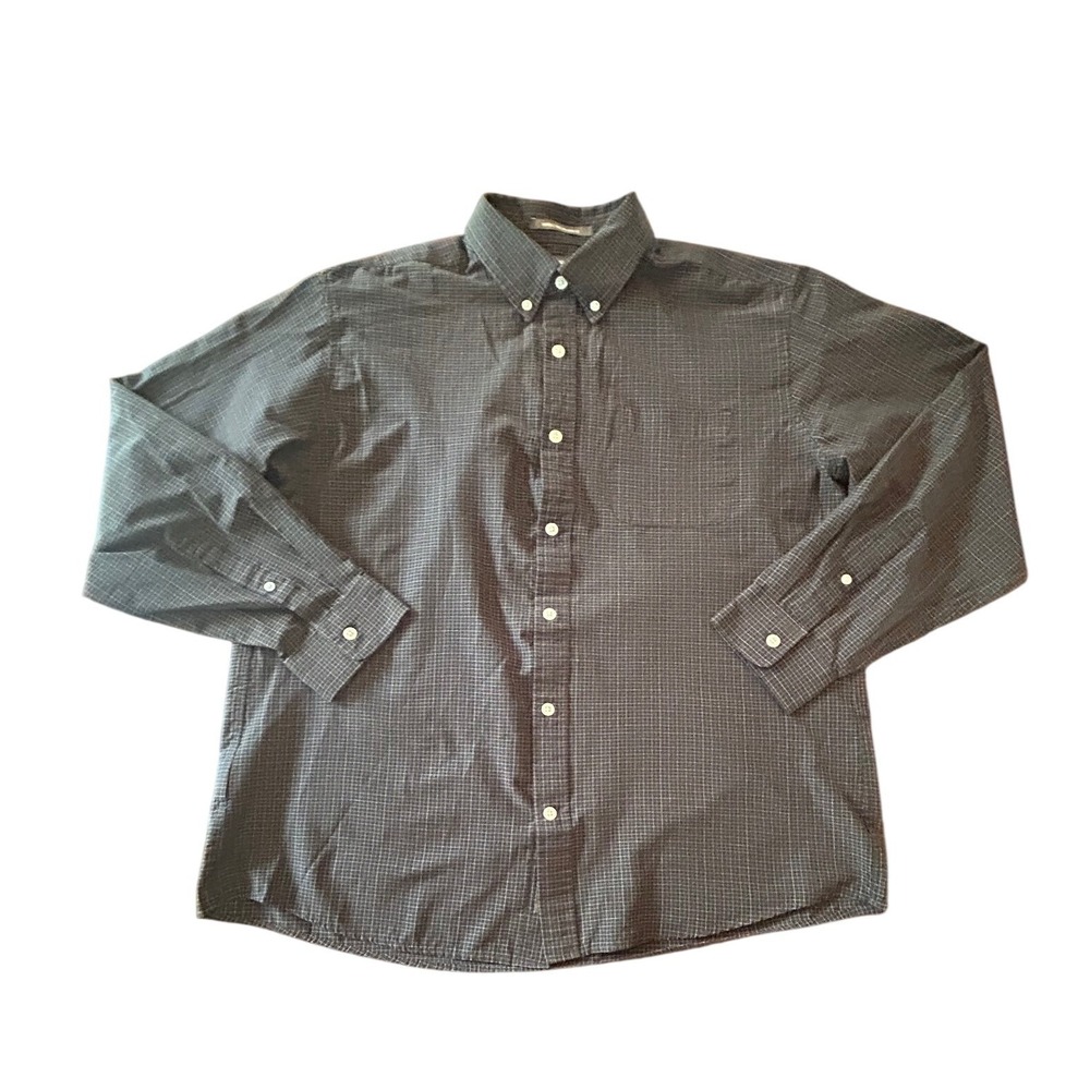 Eddie Bauer Button Down Shirt Large Navy Wrinkle Free Relaxed Fit Preppy Casual